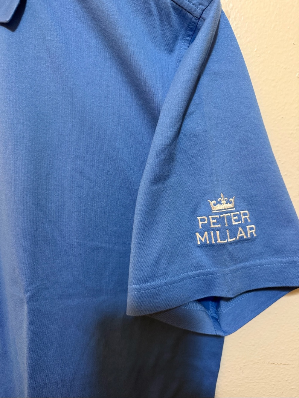 Peter Millar Royal Blue Short Sleeve Polo with Sleeve Crown Logo golf